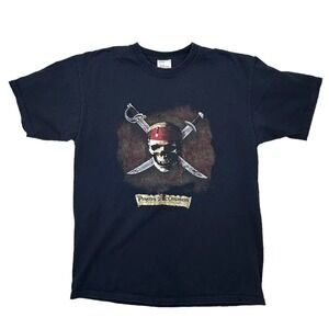 Disney Pirates Of The Caribbean Mens‎ T-Shirt Black SZ L Short Sleeve Crew Neck
